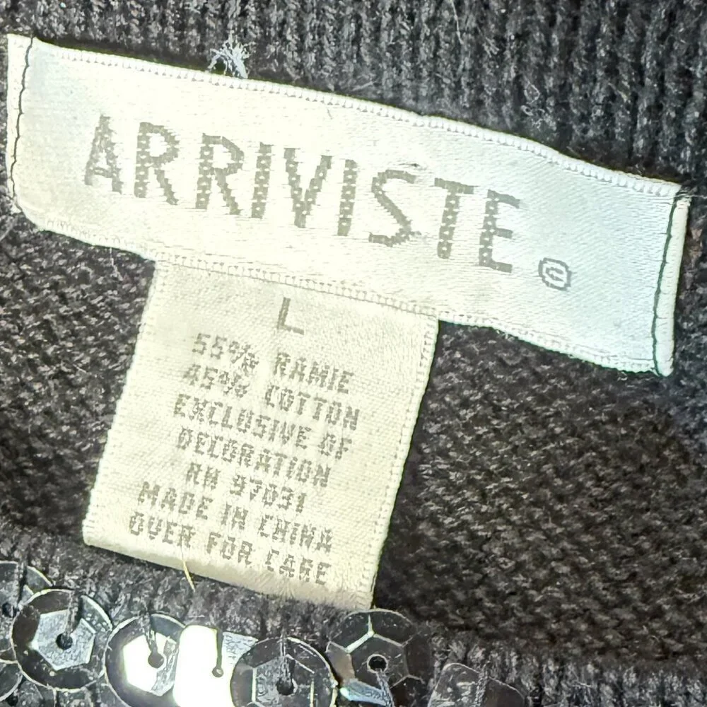 Arriviste Women's Sequin Black Long Sleeve Knit Sweater Cotton Blend Sz Large